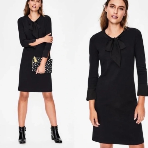 Boden Dress Womens 6L Black Josie Ponte Sheath Neck Bow Minimalist Lux Stretch - Picture 1 of 7